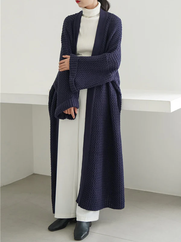 Urban Loose Over Size Solid Color Thick Thread Knitting Cardigan Coats - Image 13