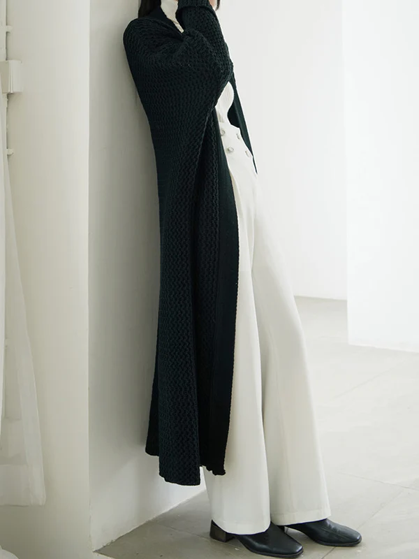 Urban Loose Over Size Solid Color Thick Thread Knitting Cardigan Coats - Image 14
