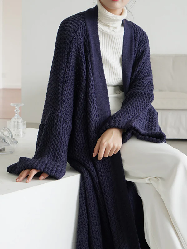 Urban Loose Over Size Solid Color Thick Thread Knitting Cardigan Coats - Image 15