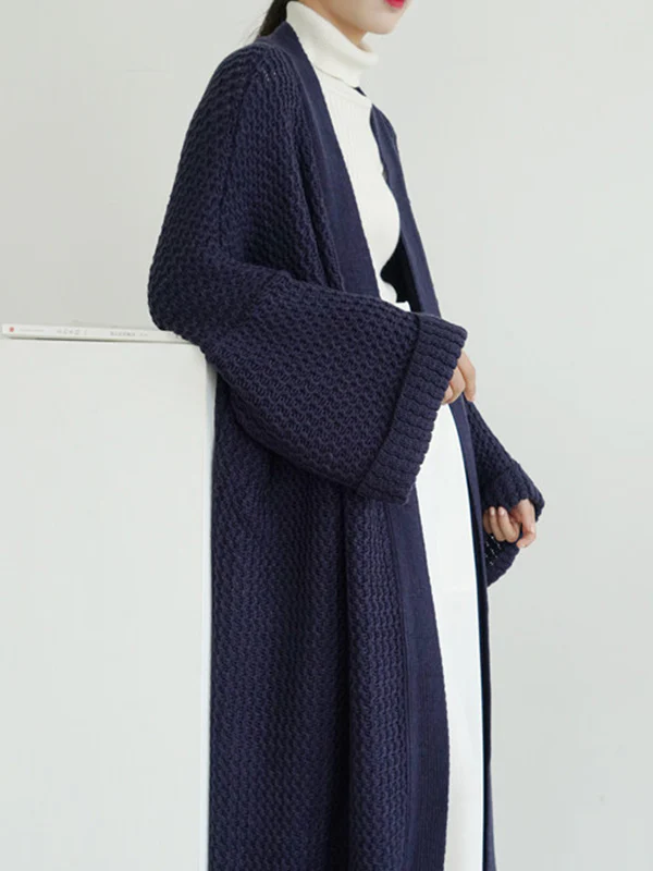 Urban Loose Over Size Solid Color Thick Thread Knitting Cardigan Coats - Image 16