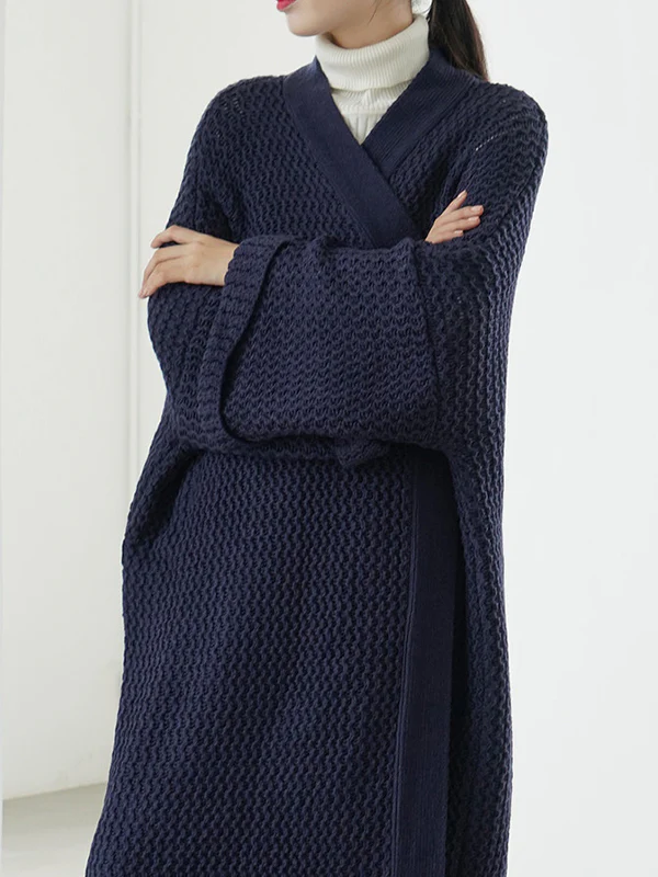 Urban Loose Over Size Solid Color Thick Thread Knitting Cardigan Coats - Image 17