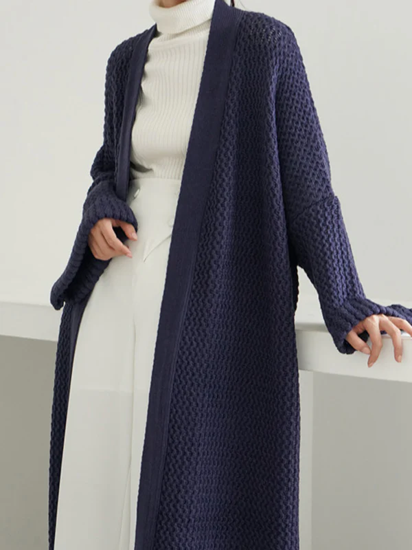 Urban Loose Over Size Solid Color Thick Thread Knitting Cardigan Coats - Image 18