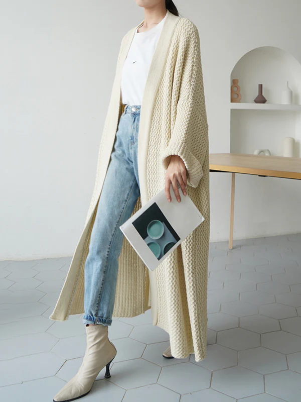 Urban Loose Over Size Solid Color Thick Thread Knitting Cardigan Coats - Image 19