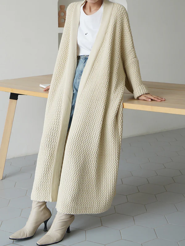 Urban Loose Over Size Solid Color Thick Thread Knitting Cardigan Coats - Image 2