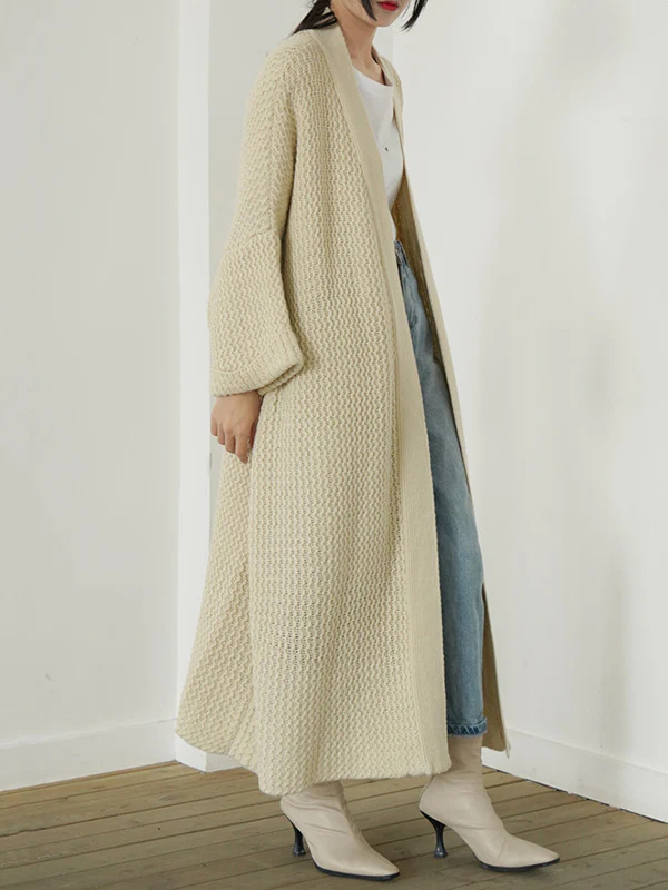 Urban Loose Over Size Solid Color Thick Thread Knitting Cardigan Coats - Image 20