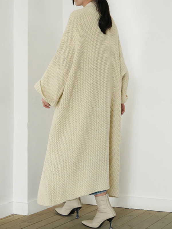 Urban Loose Over Size Solid Color Thick Thread Knitting Cardigan Coats - Image 21