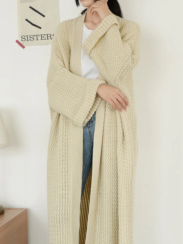 Urban Loose Over Size Solid Color Thick Thread Knitting Cardigan Coats - Image 23