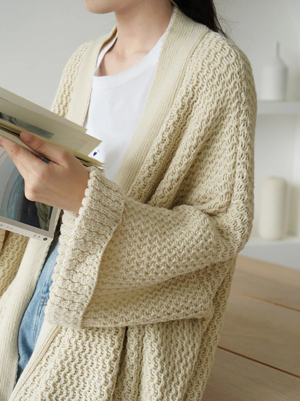 Urban Loose Over Size Solid Color Thick Thread Knitting Cardigan Coats - Image 24