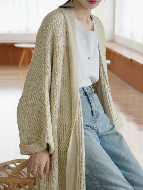 Urban Loose Over Size Solid Color Thick Thread Knitting Cardigan Coats - Image 25