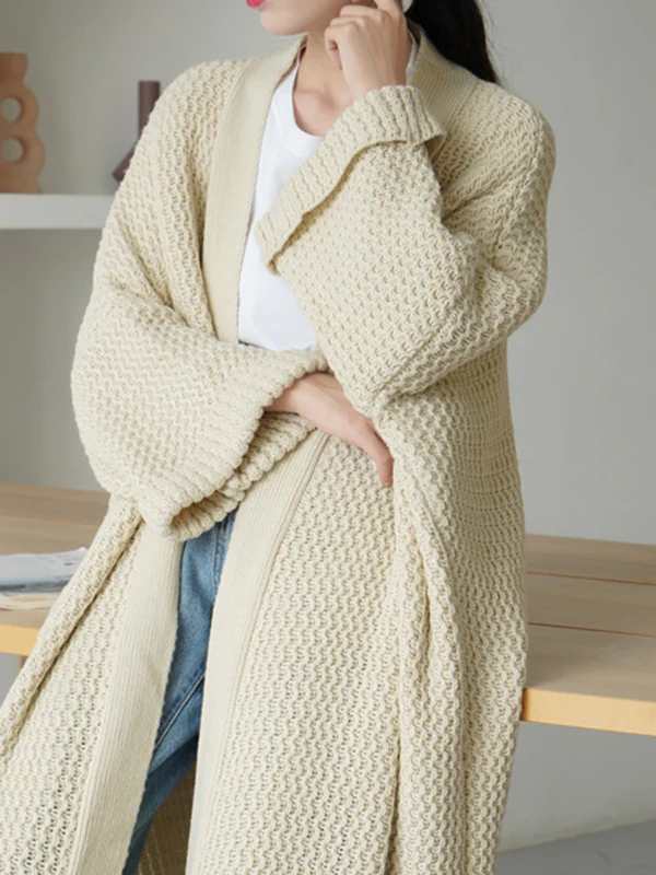 Urban Loose Over Size Solid Color Thick Thread Knitting Cardigan Coats - Image 26
