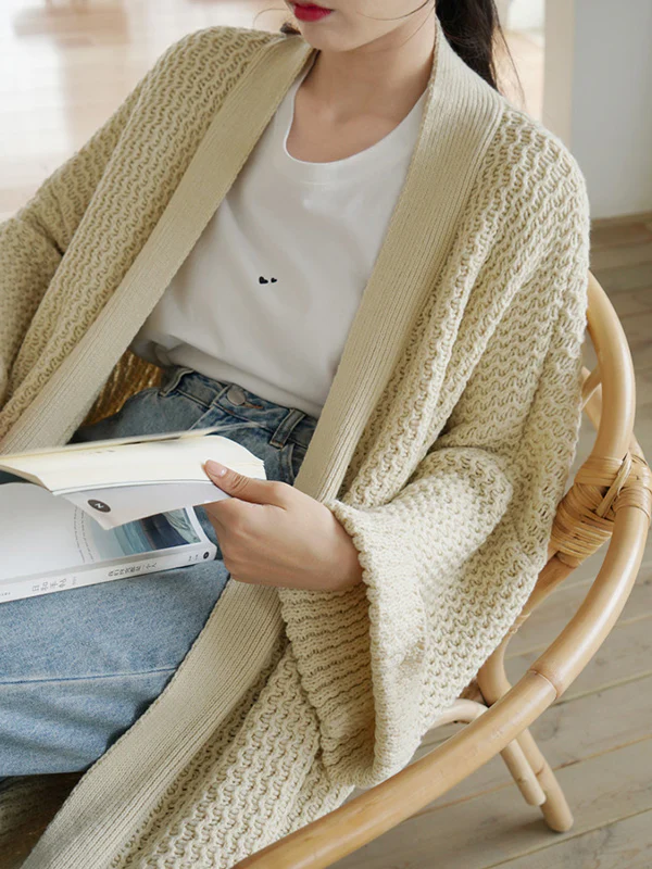 Urban Loose Over Size Solid Color Thick Thread Knitting Cardigan Coats - Image 27