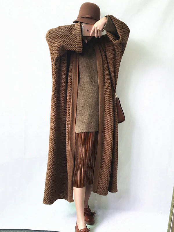 Urban Loose Over Size Solid Color Thick Thread Knitting Cardigan Coats - Image 28