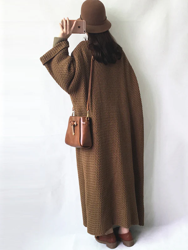 Urban Loose Over Size Solid Color Thick Thread Knitting Cardigan Coats - Image 29