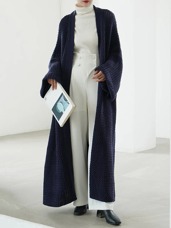 Urban Loose Over Size Solid Color Thick Thread Knitting Cardigan Coats - Image 3