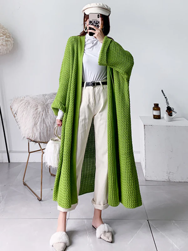 Urban Loose Over Size Solid Color Thick Thread Knitting Cardigan Coats - Image 30