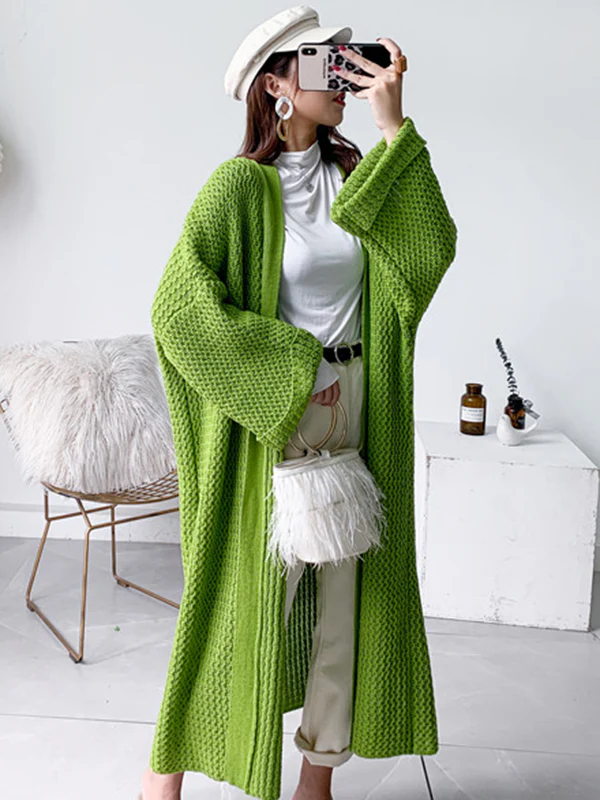 Urban Loose Over Size Solid Color Thick Thread Knitting Cardigan Coats - Image 31