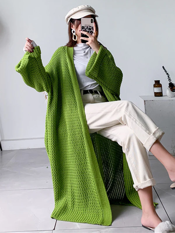 Urban Loose Over Size Solid Color Thick Thread Knitting Cardigan Coats - Image 32