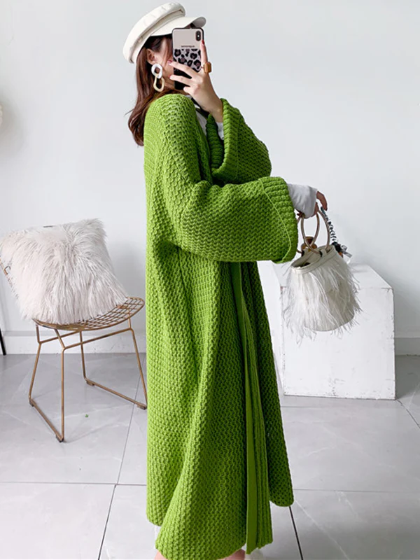 Urban Loose Over Size Solid Color Thick Thread Knitting Cardigan Coats - Image 33