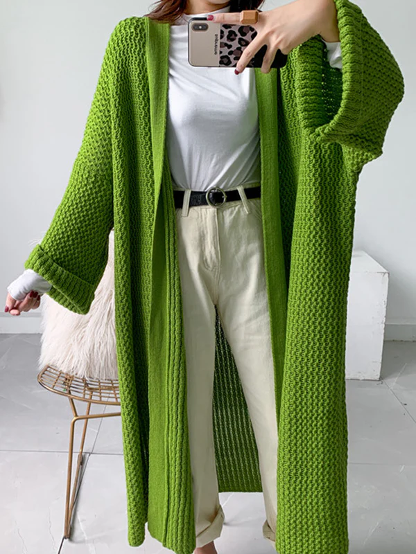 Urban Loose Over Size Solid Color Thick Thread Knitting Cardigan Coats - Image 34