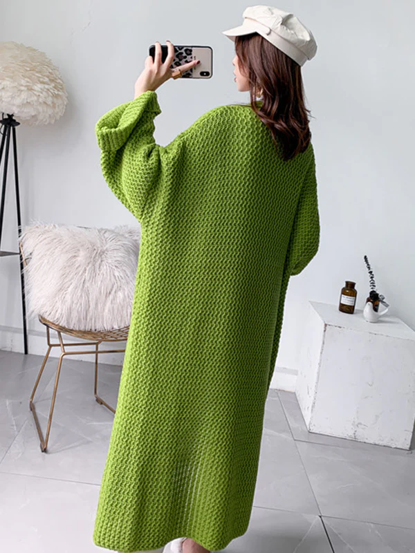 Urban Loose Over Size Solid Color Thick Thread Knitting Cardigan Coats - Image 36