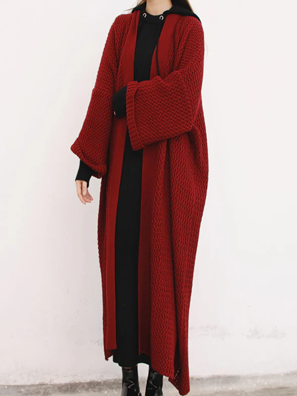 Urban Loose Over Size Solid Color Thick Thread Knitting Cardigan Coats - Image 37