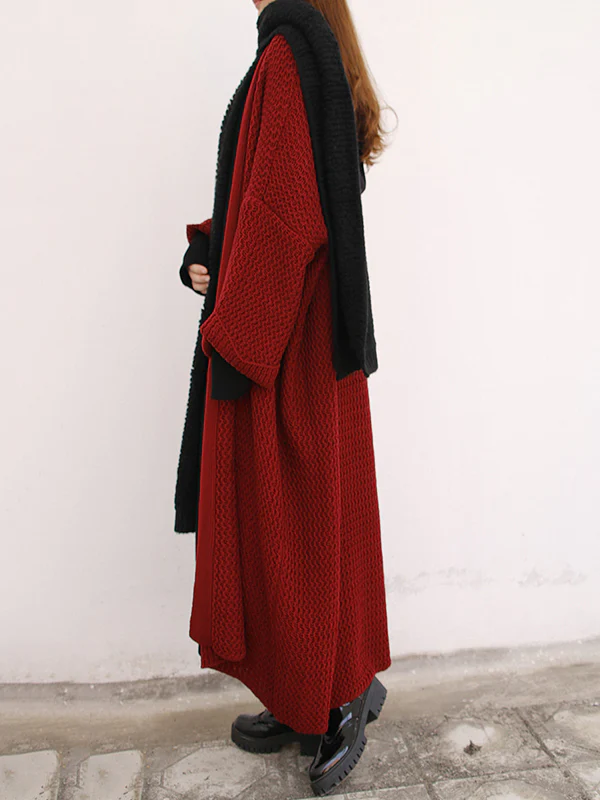 Urban Loose Over Size Solid Color Thick Thread Knitting Cardigan Coats - Image 38