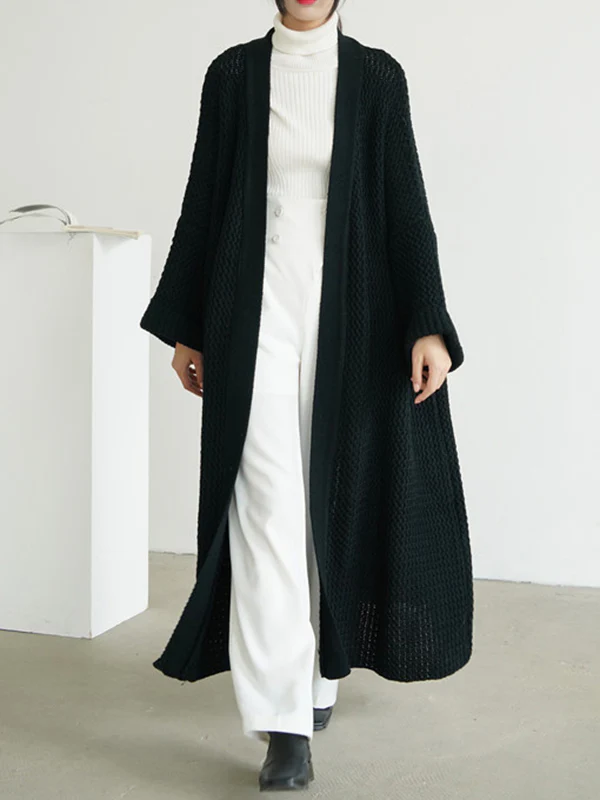 Urban Loose Over Size Solid Color Thick Thread Knitting Cardigan Coats - Image 5