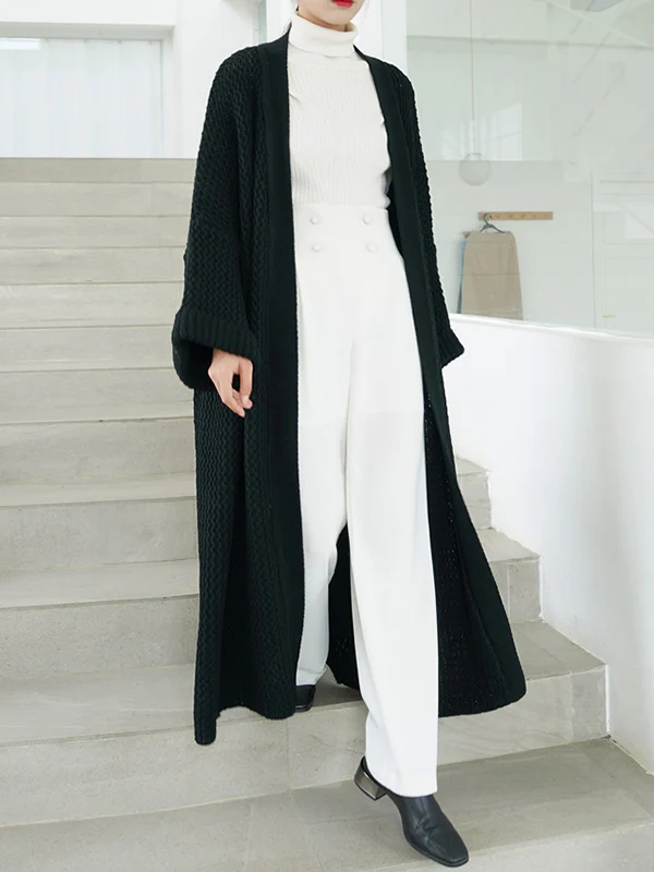 Urban Loose Over Size Solid Color Thick Thread Knitting Cardigan Coats - Image 6