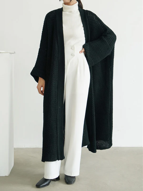 Urban Loose Over Size Solid Color Thick Thread Knitting Cardigan Coats - Image 8