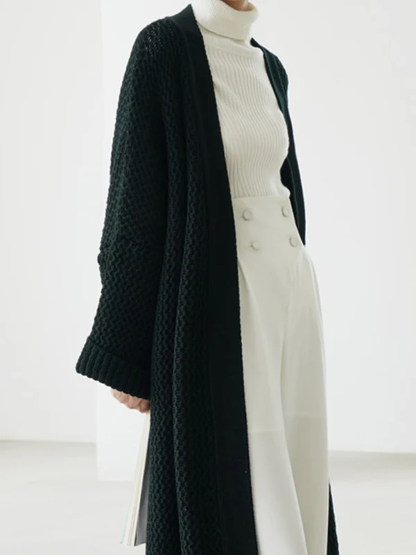 Urban Loose Over Size Solid Color Thick Thread Knitting Cardigan Coats - Image 9