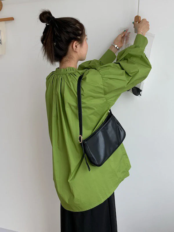 Urban Loose Puff Sleeves Agaric Laces Falbala Solid Color Blouses - Image 7