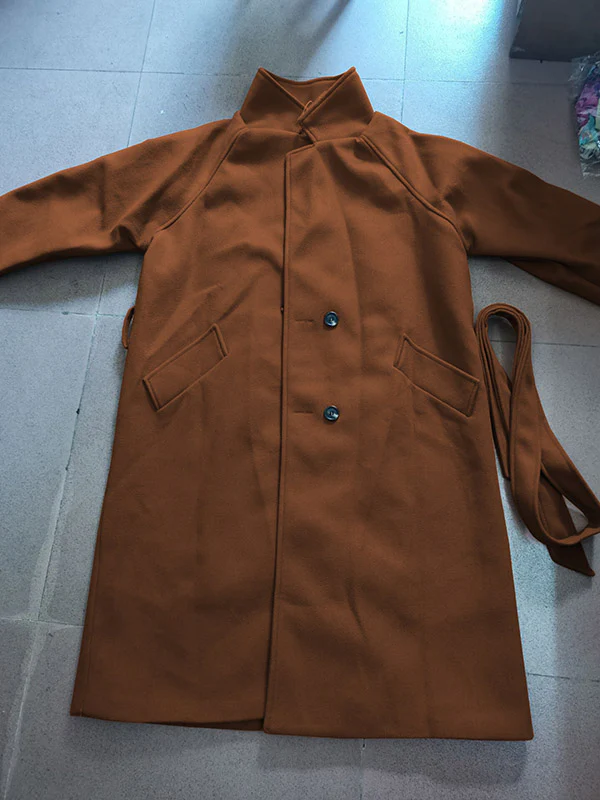 Urban Loose Solid Color Belted Woolen Coat - Image 10