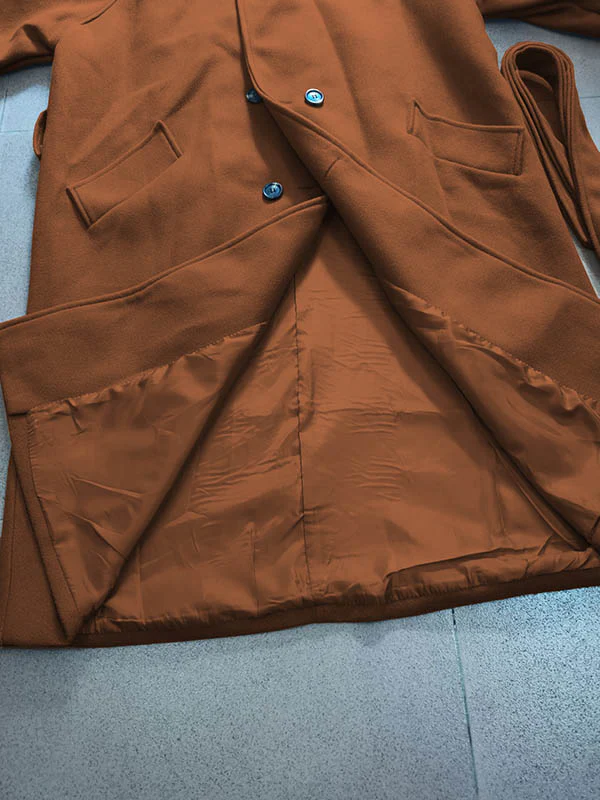 Urban Loose Solid Color Belted Woolen Coat - Image 11