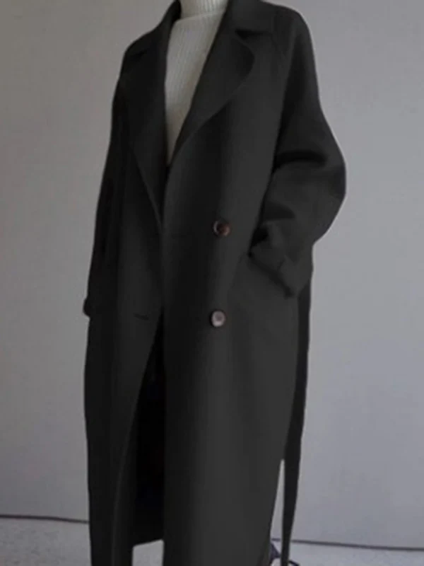 Urban Loose Solid Color Belted Woolen Coat - Image 2