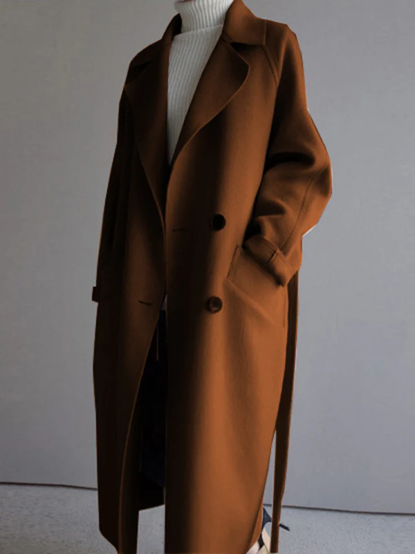 Urban Loose Solid Color Belted Woolen Coat - Image 3