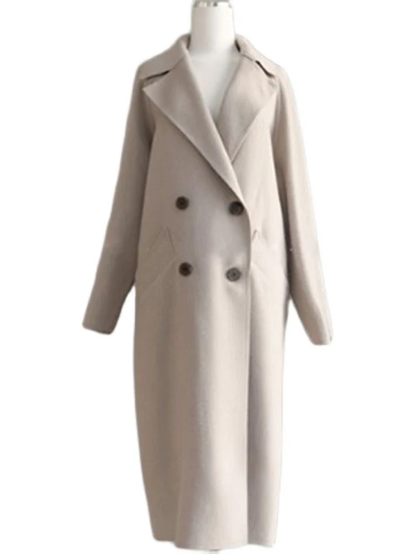 Urban Loose Solid Color Belted Woolen Coat - Image 5