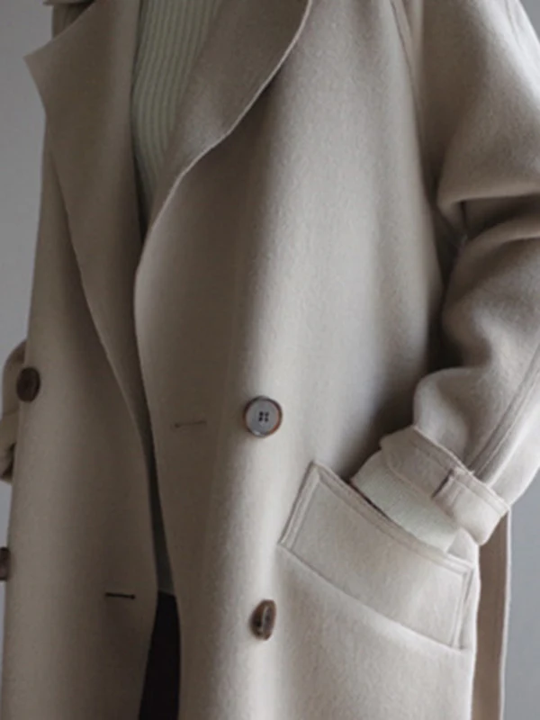 Urban Loose Solid Color Belted Woolen Coat - Image 6