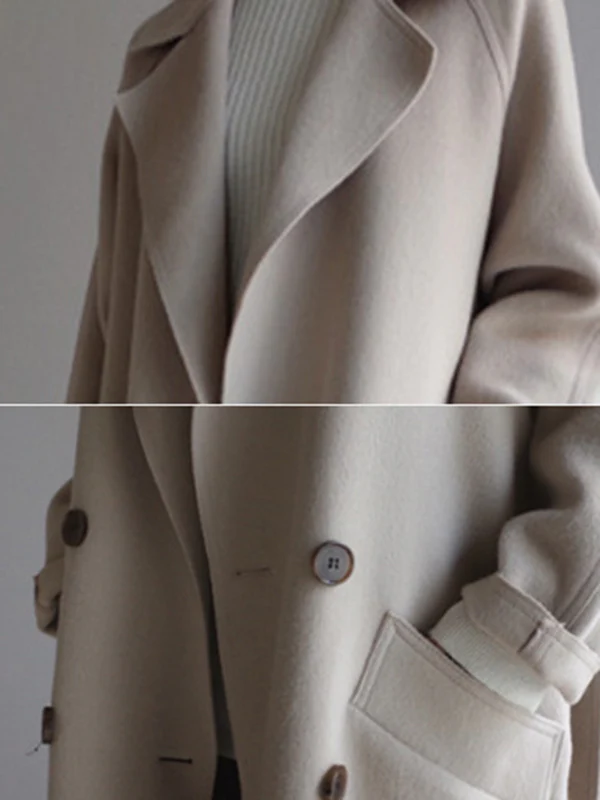 Urban Loose Solid Color Belted Woolen Coat - Image 7