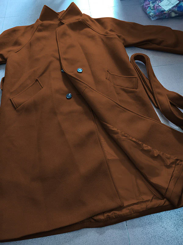 Urban Loose Solid Color Belted Woolen Coat - Image 8