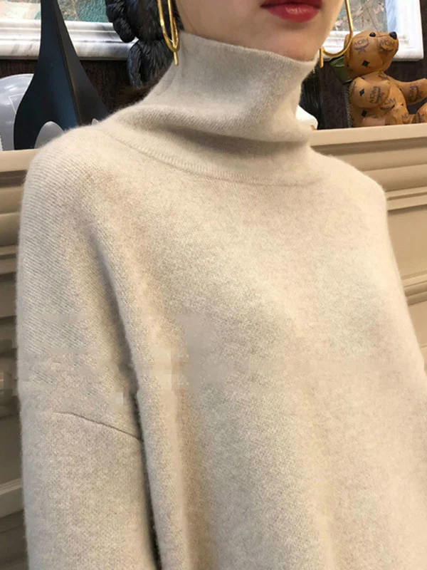 Urban Loose Solid Color High-Neck Sweater Tops & Skirts Bottoms Suits - Image 7