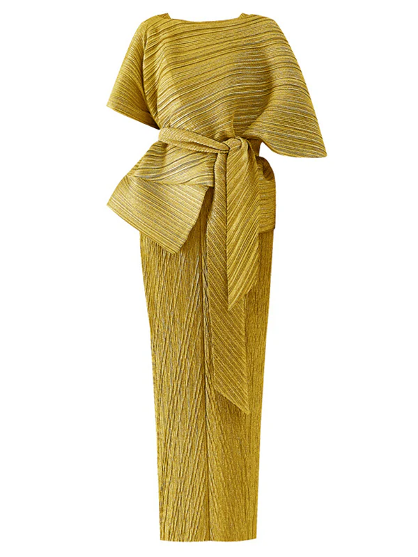 Urban Loose Solid Color Tied Pleated Top&V-Back Vest Dress Two Pieces Set - Image 10