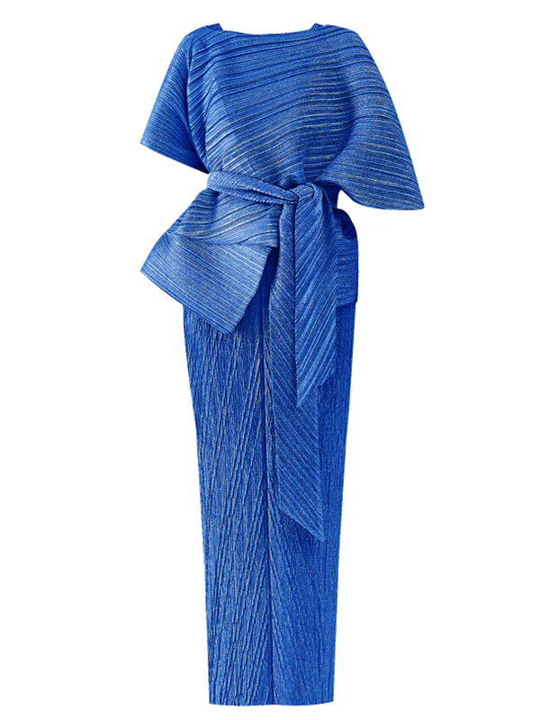 Urban Loose Solid Color Tied Pleated Top&V-Back Vest Dress Two Pieces Set - Image 13