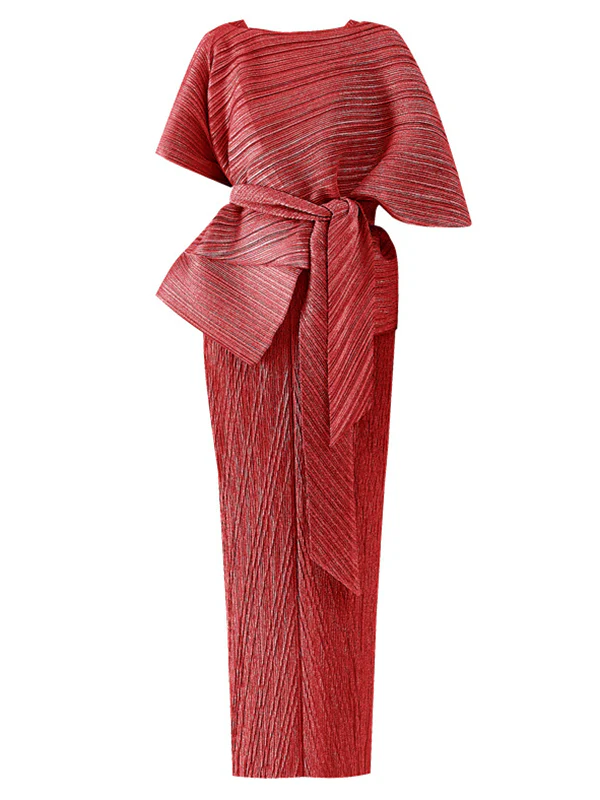 Urban Loose Solid Color Tied Pleated Top&V-Back Vest Dress Two Pieces Set - Image 16
