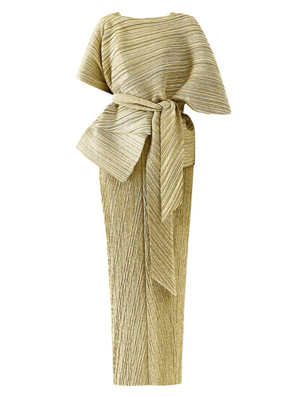 Urban Loose Solid Color Tied Pleated Top&V-Back Vest Dress Two Pieces Set - Image 18