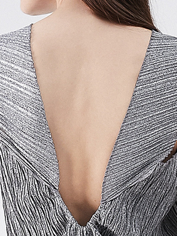 Urban Loose Solid Color Tied Pleated Top&V-Back Vest Dress Two Pieces Set - Image 24