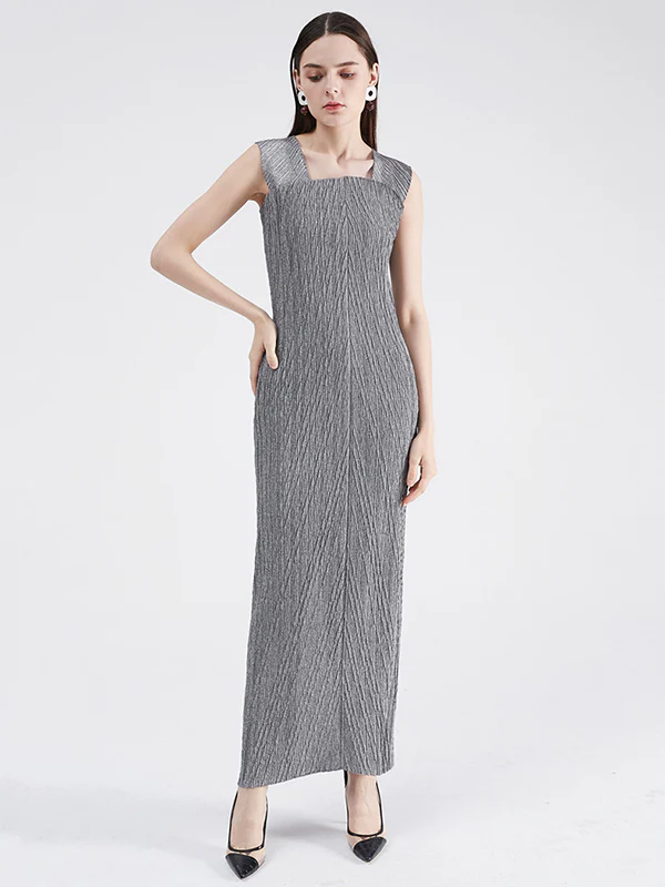 Urban Loose Solid Color Tied Pleated Top&V-Back Vest Dress Two Pieces Set - Image 7