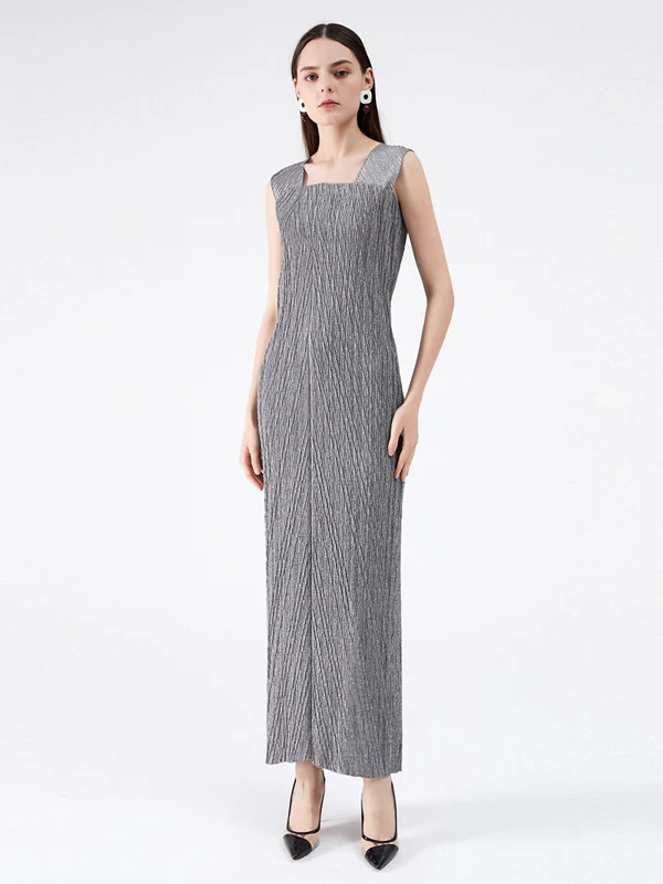 Urban Loose Solid Color Tied Pleated Top&V-Back Vest Dress Two Pieces Set - Image 8