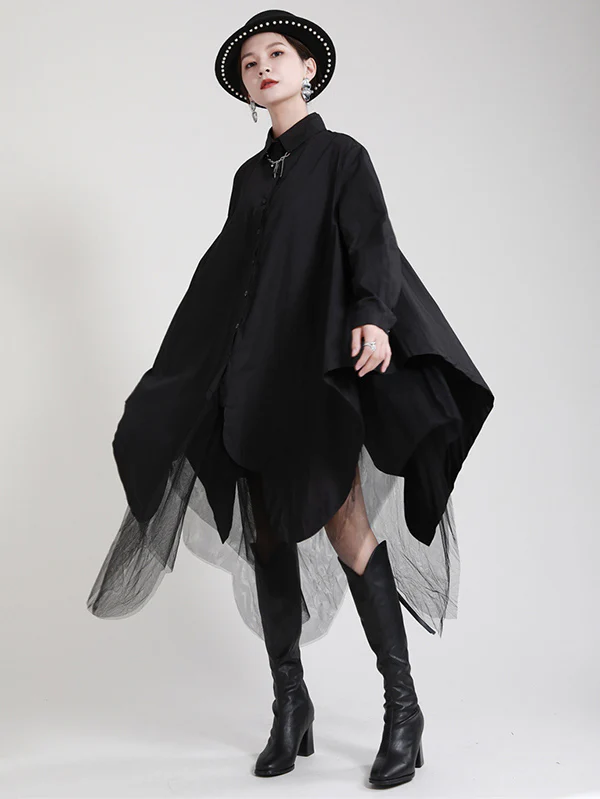 Urban Loose Split-Joint Lapel Long Sleeves Midi Dress - Image 10