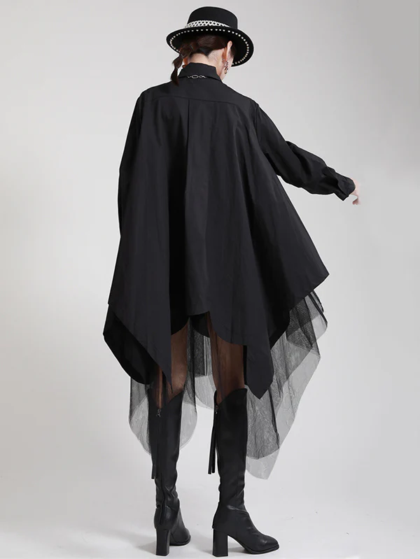 Urban Loose Split-Joint Lapel Long Sleeves Midi Dress - Image 11