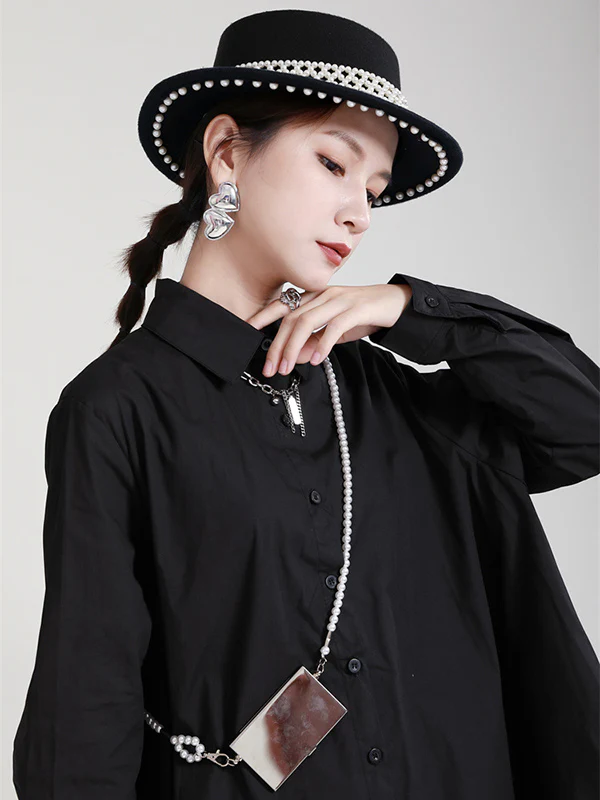 Urban Loose Split-Joint Lapel Long Sleeves Midi Dress - Image 12